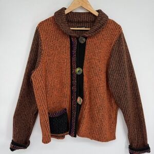 Lee Andersen Cardigan Womens XL Rust Lagenlook Knit Shawl Collar Made in USA